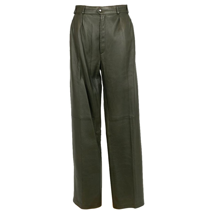 Hermes Leather Khaki Green Pants, 2009