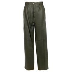 Hermes Leather Khaki Green Pants, 2009
