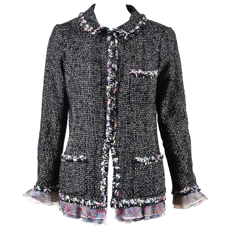 Chanel 2004 Limited Edition NY Timeless Black Multicolor Tweed Jacket SZ  42