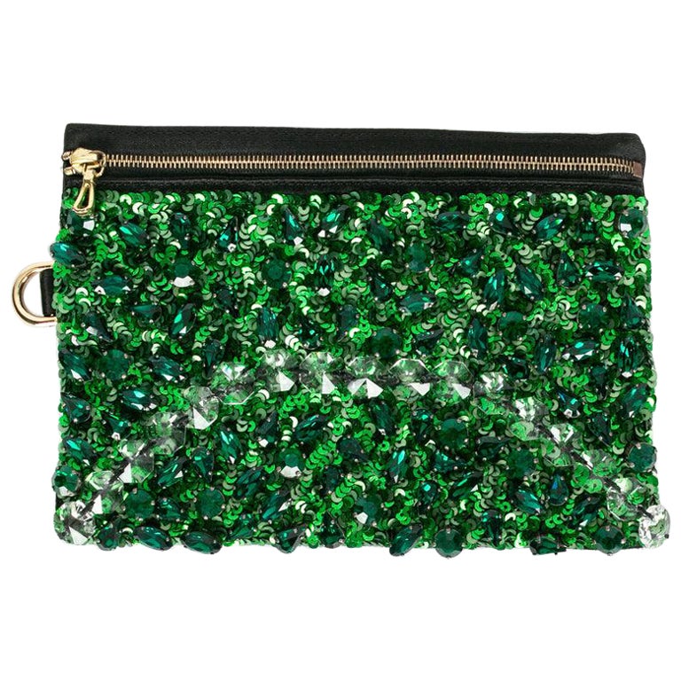 Lanvin Green Embroidered Clutch Bag For Sale