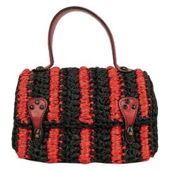 Carel Red and Black Raffia Bag