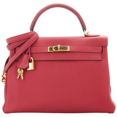 Hermes Kelly Handbag Rouge Grenat Togo with Gold Hardware 32