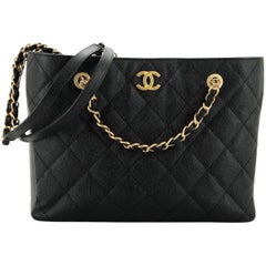 Chanel CC Trapezoid Chain Shopping Tote Quilted Caviar Small