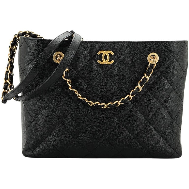 Chanel CC Trapezoid Chain Shopping Tote Quilted Caviar Small at