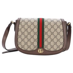 Used Gucci Ophidia Saddle Flap Shoulder Bag GG Coated Canvas Small