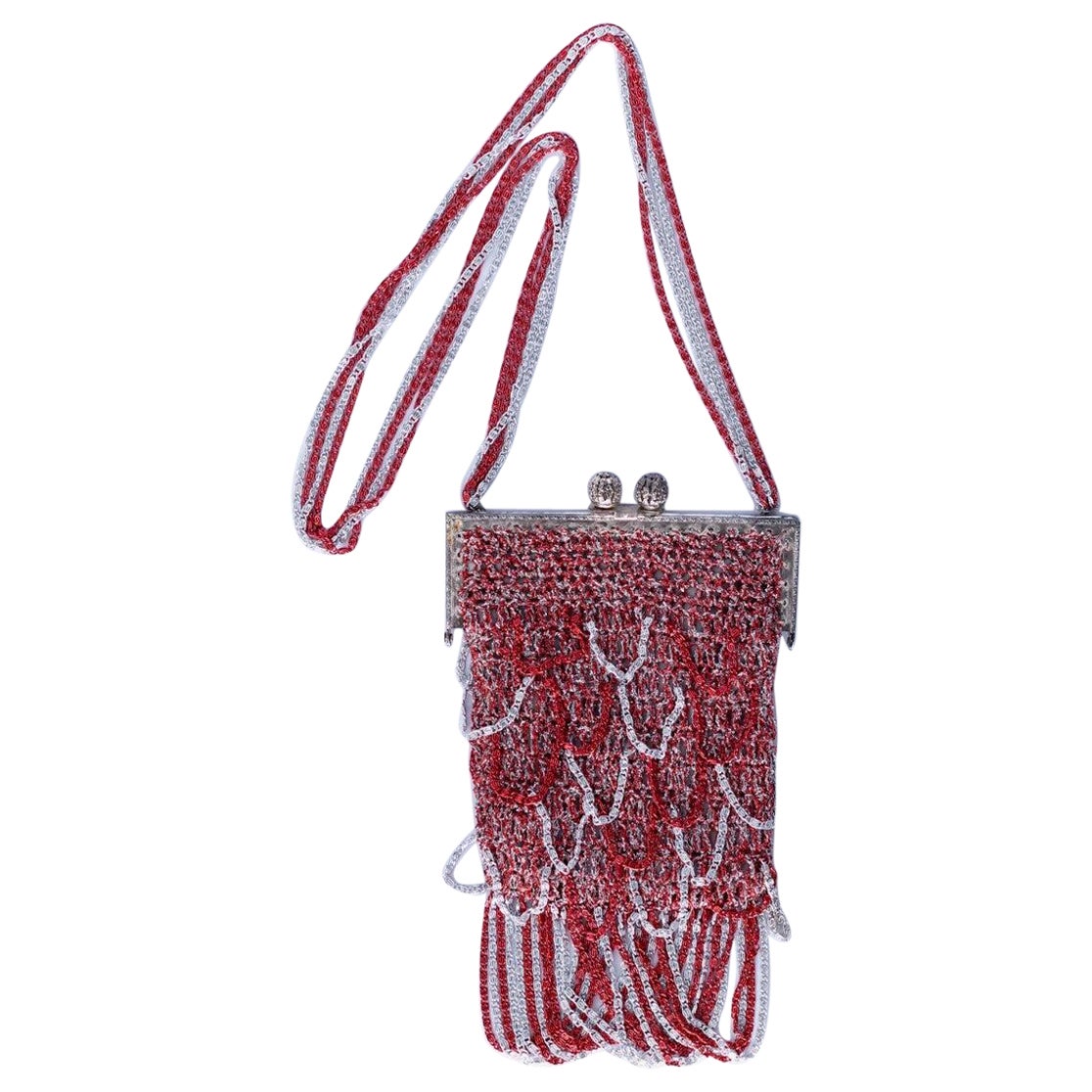 Loris Azzaro Red and Silver Shoulder Bag For Sale