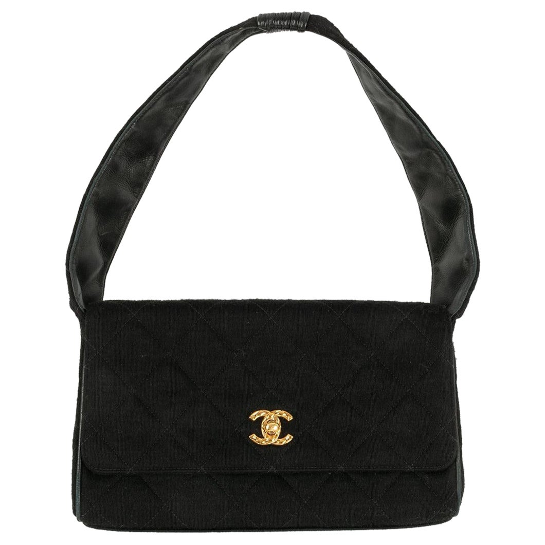 Chanel Jersey and Black Leather Bag For Sale