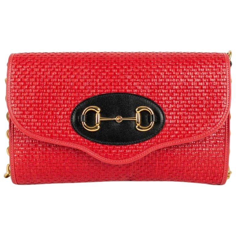 Gucci Red Straw and Leather Bag For Sale at 1stDibs