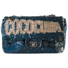Limited Edition Blue Sequin Coco Cuba Medium Flap Bag Ruthenium Hardware,  2016-17