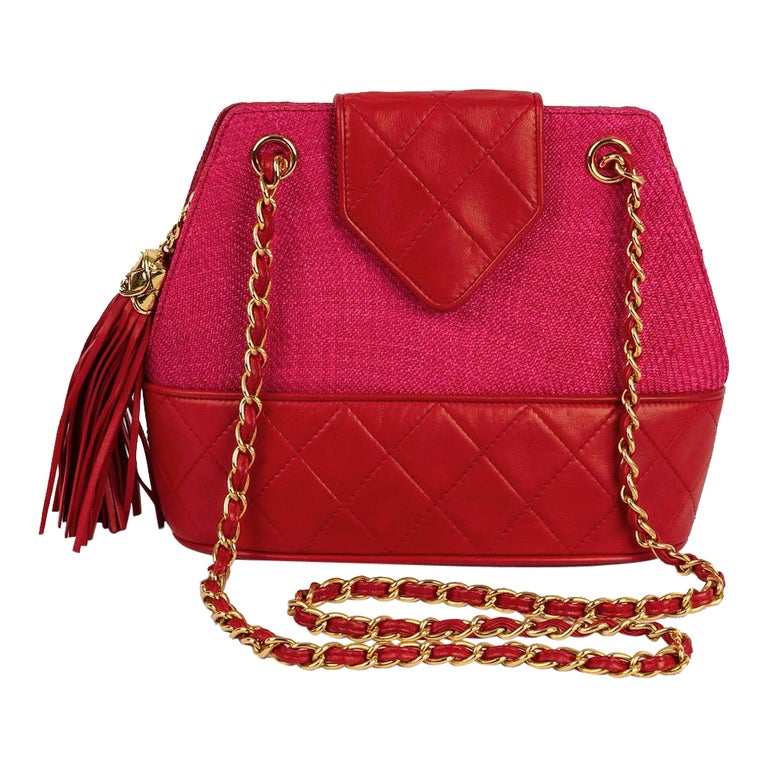 Chanel Quilted Red Leather and Panama Straw Bag, 1989-1991 at 1stDibs