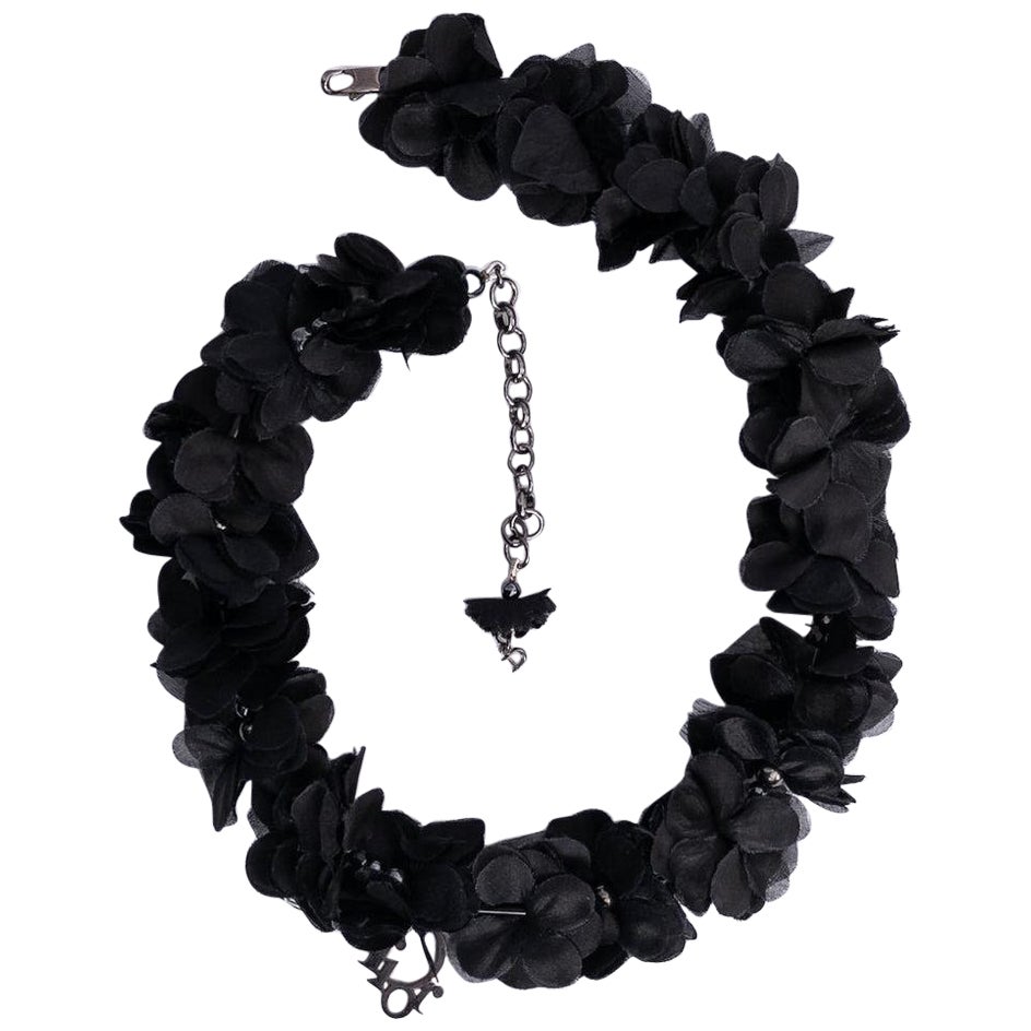 Dior Black Beads and Flowers Necklace For Sale