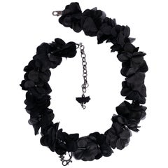 Used Dior Black Beads and Flowers Necklace