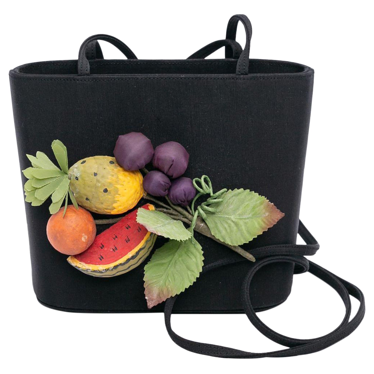 Andrea Pfister Fruits Bag in Black Fabric For Sale