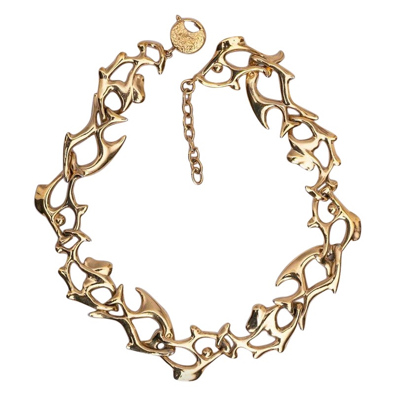 Yves Saint Laurent Fishes Gilted Metal Necklace For Sale