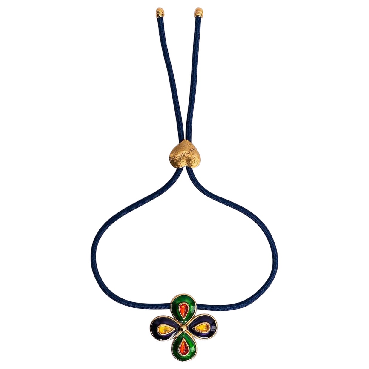 Yves Saint Laurent Gilted Metal Enamelled Pendant Necklace