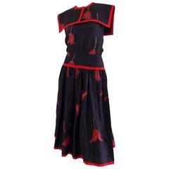 1980s Valentino Blu Red linen Dress 10