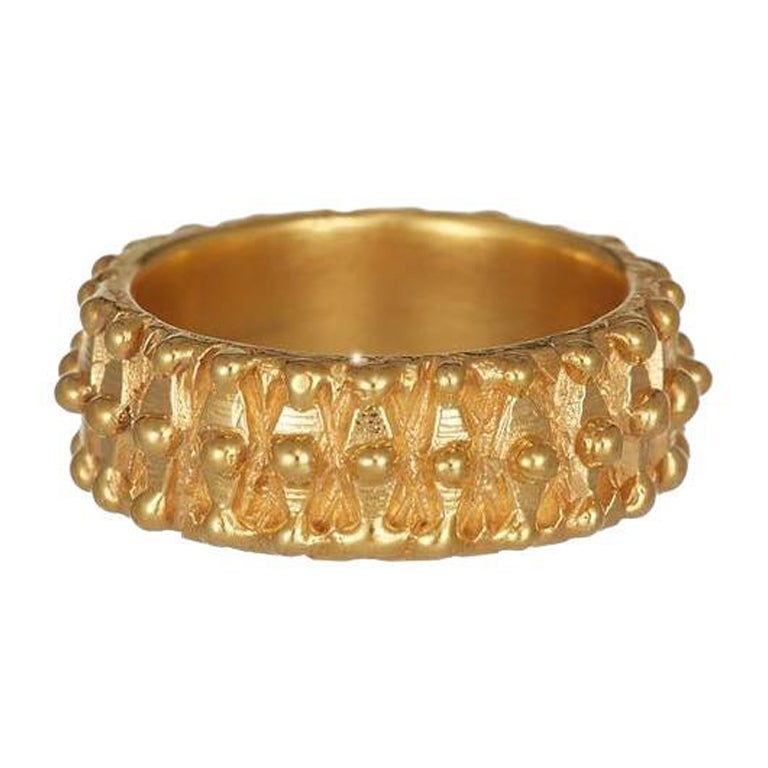 Roman Beaded Ring is handmade of 24ct gold-plated bronze For Sale
