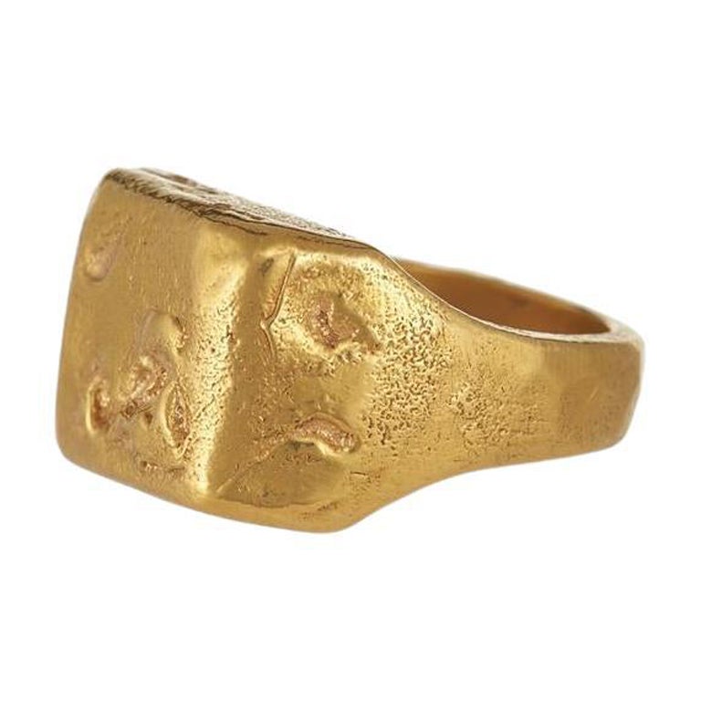 Roman Signet Ring is handmade of 24ct gold-plated bronze For Sale