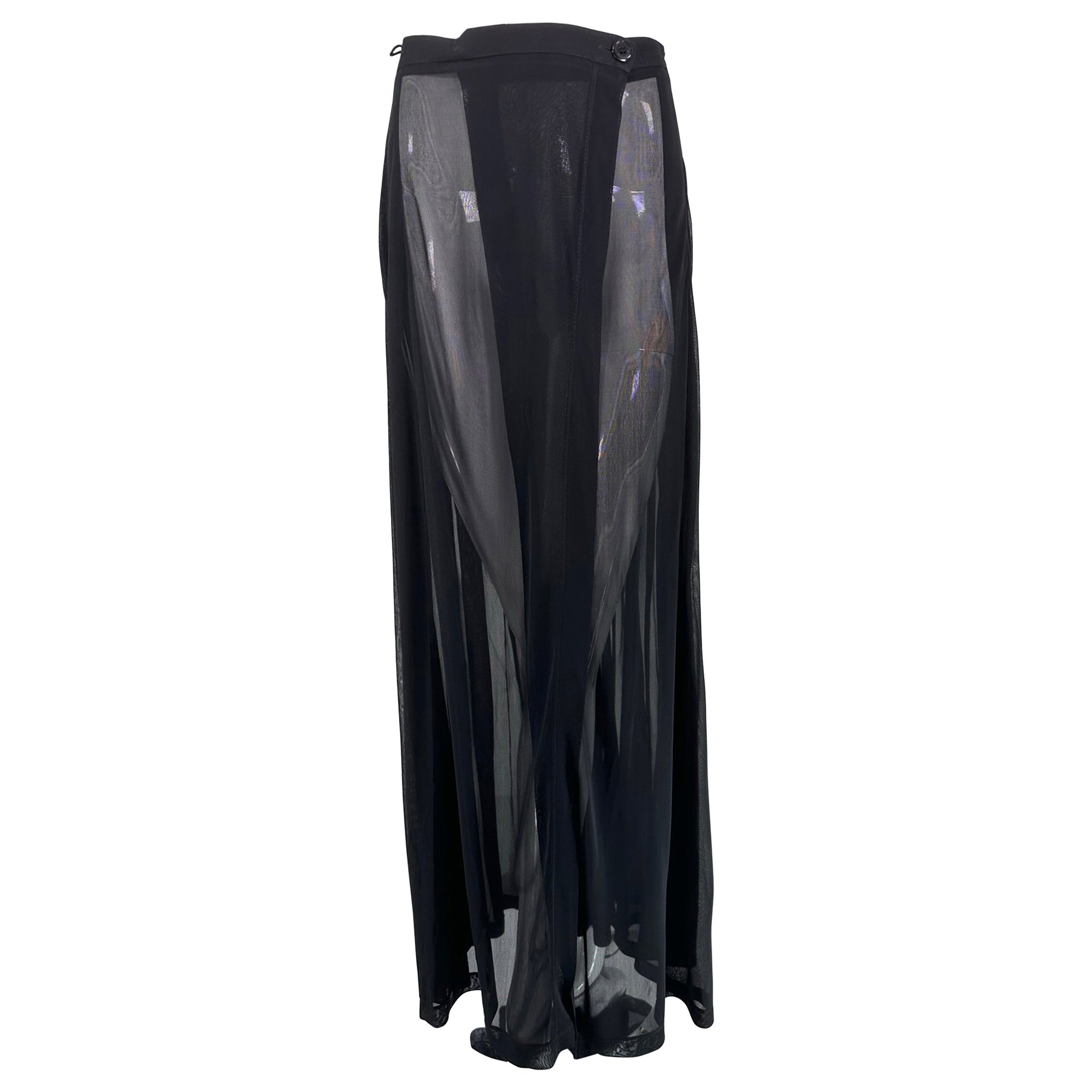 Moschino Couture Sheer Black Wrap Front Pleated Maxi Skirt 1990 en vente