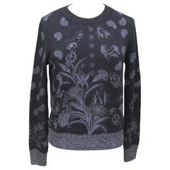 CHRISTIAN DIOR Sweater Top Blue Long Sleeve Crew Neck Print Cashmere Sz 36 2021