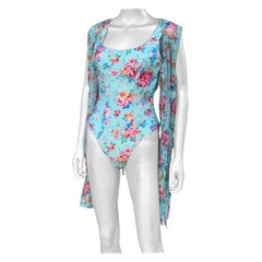 2 Piece Floral Swimwear Set One-Piece Suit and Chiffon Cover Up Size 8 and Large