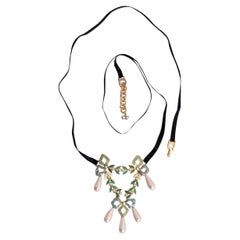 Dior Long Gilted Metal Enamelled Pendant Necklace