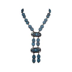 Copper-Tone Metal and Turquoise Glass Paste Necklace, 1925s