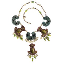Retro Henry Green and Brown Talosel Bib Necklace