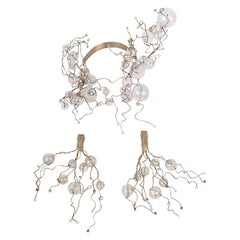 Vintage Lanvin Set of Necklace and Earrings in Silver Metal and Transparent Balls
