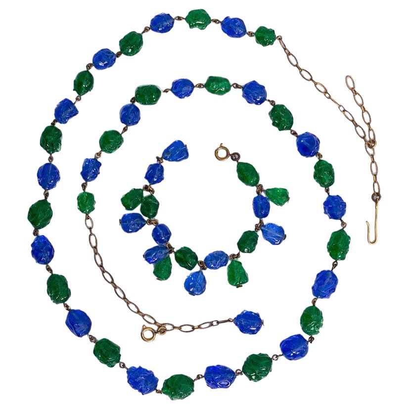 Ensemble de collier et bracelet de perles en verre baroque en vente