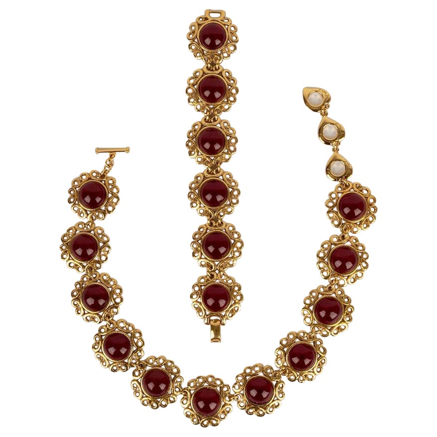 Yves Saint Laurent Set of Necklace and Earrings in Gold Metal For Sale