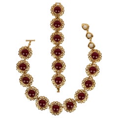Vintage Yves Saint Laurent Set of Necklace and Earrings in Gold Metal