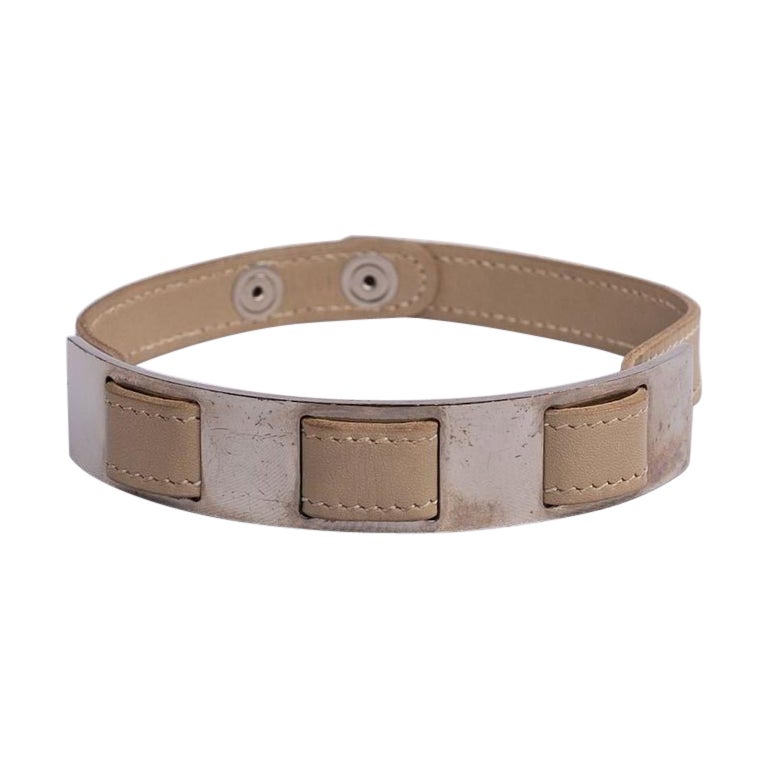 Hermès Leather and Silver Plated Choker Necklace