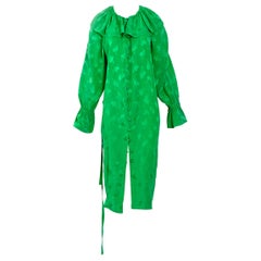 Lanvin Paris 1970s vintage green silk ruffled collar dress 
