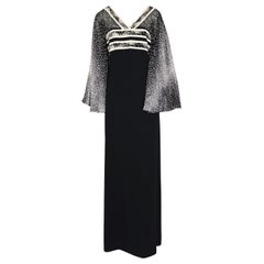 Leonard vintage 1980s large sleeves black and white print silk dress