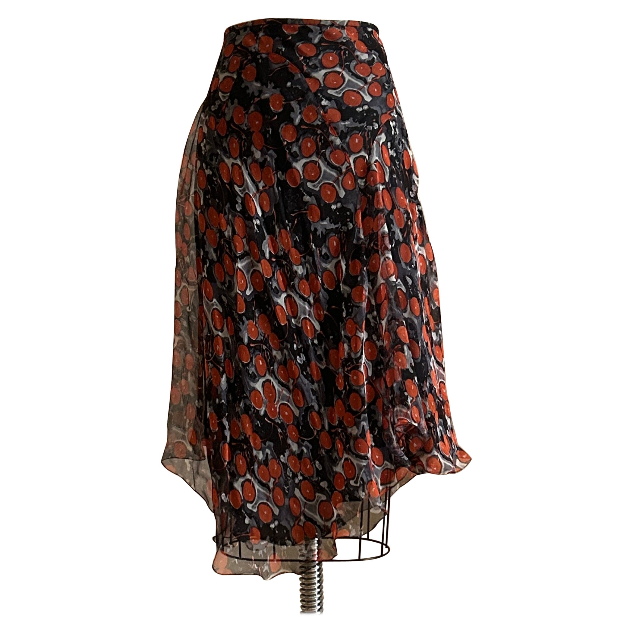 Alexander McQueen 2003 Cherry Skirt in Black and Red Silk For Sale
