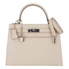 Hermes Kelly 28 Sellier Craie Tasche Palladium Hardware Epsom Leder