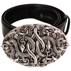 Versace Black and Silvertone Serpent Belt Sz 32