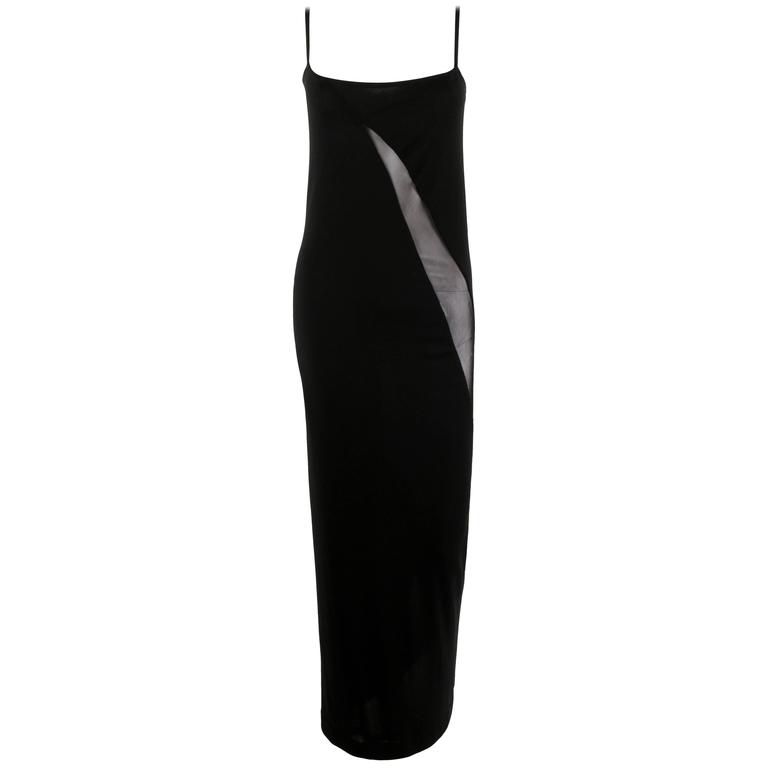GUCCI - TOM FORD c.1990's Black Sheer Panel Low Cut Back Evening Dress ...