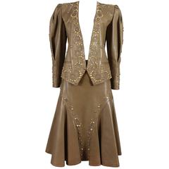 Ted Lapidus gold studded leather skirt suit, circa late 1970s