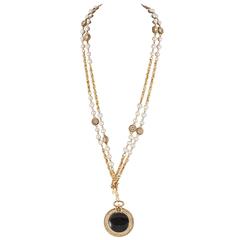 Vintage  Chanel double chain and pearl pendant necklace, with magnifying glass, 1980