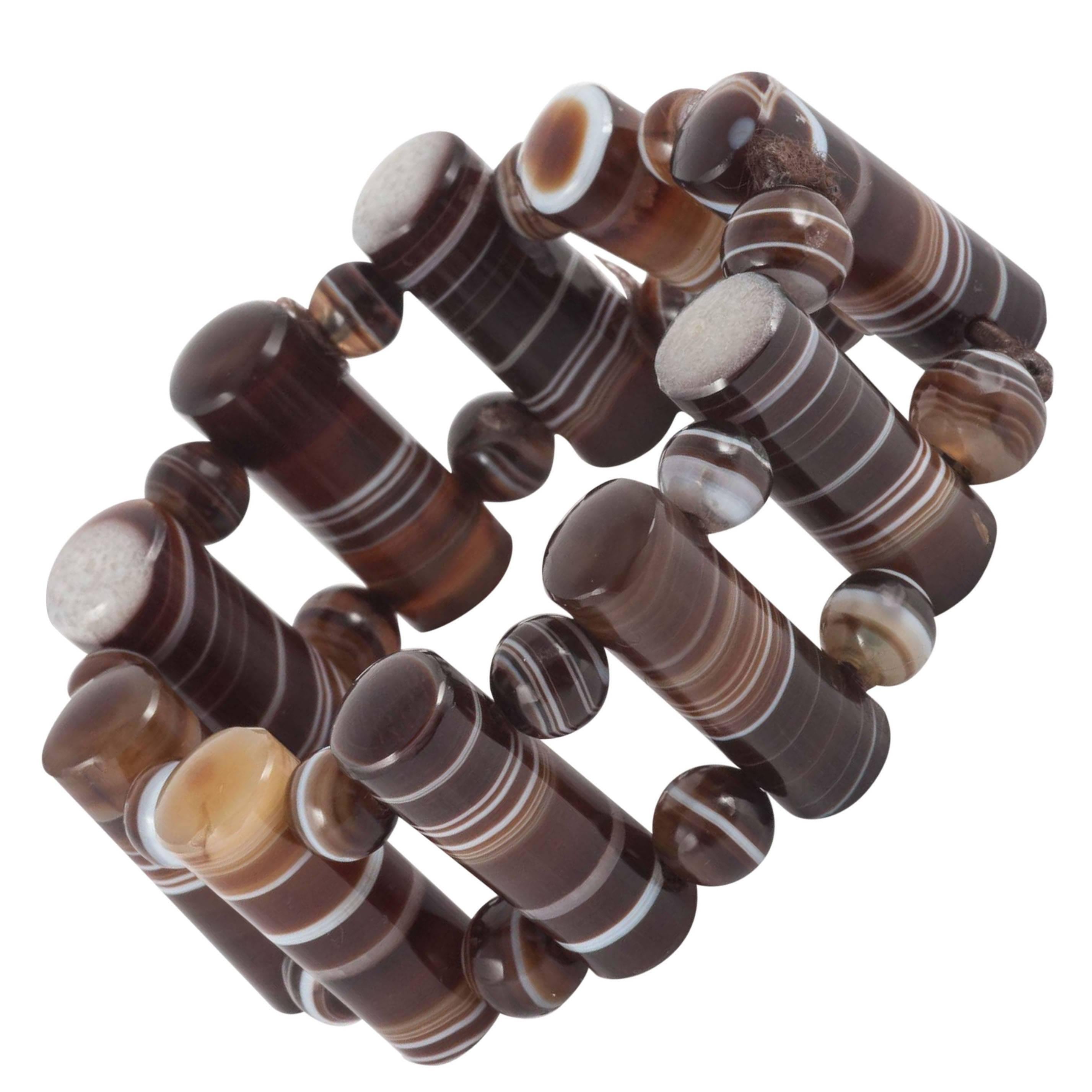 Victorian banded agate cylinder and bead bracelet