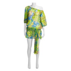 Retro Yves Saint Laurent Runway Floral-Print Silk Chiffon Mini Dress Or Top, SS 1990