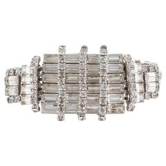 Wonderfully architectural rhodium plated rhinestone cocktail bracelet, 1950s 