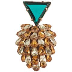 Stylised jewelled 'pineapple' brooch, Roger Jean Pierre, France, 1960s