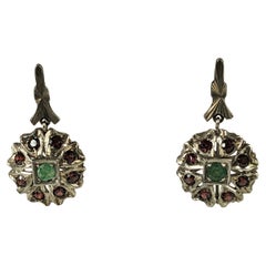 Vintage Indian Garnet and Emerald Drop Earrings