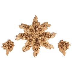 Retro Large gilt 'flower' brooch by De Mario/S. Hagler, with matching earrings, 1960s