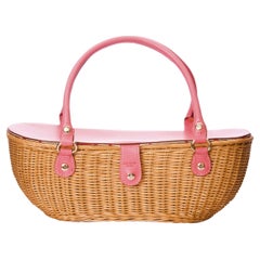Kate Spade - Grand sac panier de collection en osier rose, rare, printemps 2005