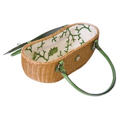 Kate Spade - Grand sac panier en osier vert de collection, printemps 2005, état neuf