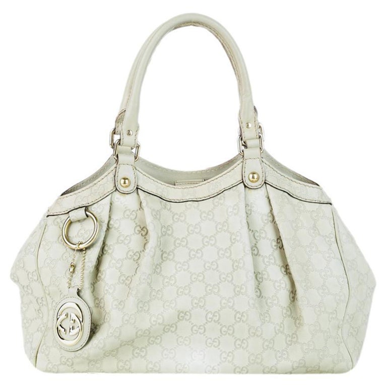 Authentic Gucci Guccissima Sukey Handbag Tote Interlocking G Leather Off  White